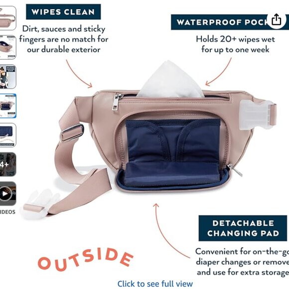 Kibou Vegan Premium Leather Fanny Pack Diaper Bag With Detachable Compact Changi - Picture 3 of 4